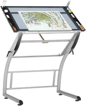 Triflex Drawing Table Sit to Stand Up Adjustable Office Home Computer Desk 3525 W X 235 D SilverBlue Glass