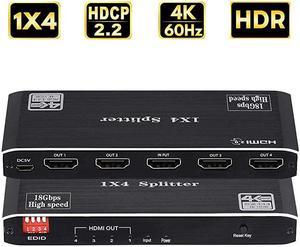 HDMI Splitter 4K 60Hz 1 in 4 Out HDMI Splitter Audio Video Distributor Box Support Full Ultra HD 3D HDR Compatible for HDTV BluRay DVD Xbox PS4 Etc