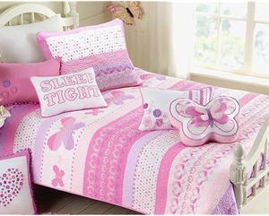 5Piece Lightweight Pink Butterfly Stripe Hearts 100 Cotton Bedding Quilt Set Pink Butterfly Twin 5 Piece