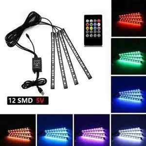 Car Interior 48LED Neon Strip Light With Wireless USB Remote Control Decorative Lamp Music Auto Atmosphere No APP