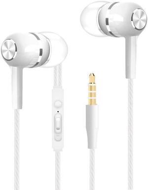 Wired Earbuds with Microphone, in-Ear Headphones with Heavy Bass, High Sound Quality Earphones Compatible with iPod, iPad, MP3, Android Phones, Fits All 3.5mm Jack White