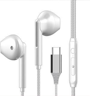 USB Type C Headphones, HiFi Stereo Wired Earphone Compatible Huawei Xiaomi White