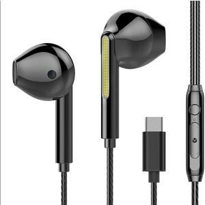USB Type C Headphones, Hi Fi Stereo Wired Earphone Compatible Huawei Xiaomi Black