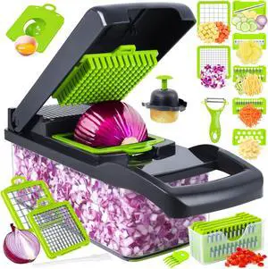 8 Blade Vegetable Slicer, Onion Mincer Chopper, Vegetable Chopper, Cutter, Dicer, Egg Slicer with Container(Gray)