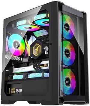 GIM Mid Tower PC Case Gaming Case with Opening Tempered Glass Side Panel, Double Front Dustproof Gaming Computer Case, USB 3.0 I/O Port, 2 Magnet Dust Filters, Mid-Tower Case Without Fans