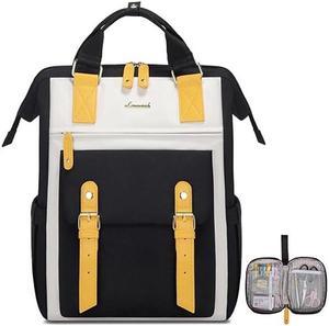 LOVEVOOK Laptop Backpack for Women, Teacher Nurse Bag Work Travel Computer Backpacks Purse,Water Resistant Daypack with USB Charging Port,Y Beige Black 15.6in