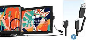 Trio Portable Monitor with 2-in-1 USB Cable, Mobile Pixels 12.5'' Full HD IPS Screens, USB C/USB A Dual or Triple Displays,(1 Monitor and 1 * 2-in-1 USB Cable)