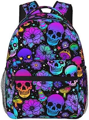 Niuyoif Flowers And Skulls Large Backpack For Men Women Personalized Laptop Tablet Travel Daypacks Shoulder Bag