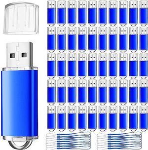 Hoteam 50 Pack USB 2.0 Flash Drives Bulk Blue Pen Drives Portable Pen Drives Thumb Drive with Hat USB Sticks Bulk with 50 Pcs Lanyards for Data Storage File Sharing Commercial Gift (2GB)