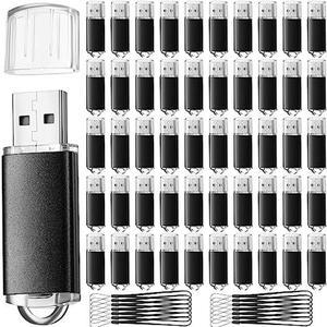 Hoteam 50 Pcs USB 2.0 Flash Drives Bulk, Portable USB Thumb Drive with 50 Black Lanyard, USB Protective Cover Flash Drives for Office School Data Storage, Black (2 GB)
