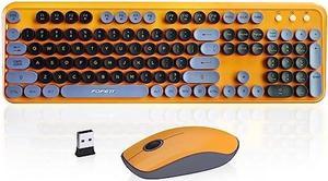 FOPETT V2030 Wireless Keyboard and Mouse Combo for Windows, 2.4 GHz Wireless, Full-Sized Keyboard with Optical Mouse, Computer Keyboard, for PC, Laptop - Yellow Colorful (Yellow Colorful)
