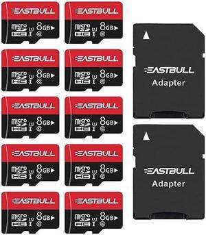 EASTBULL 8GB 10-Pack of Micro SD Cards, SD Memory Cards 8GB SD Cards Pack Full HD Video 90MB/s UHS-I U1 Micro SDHC Class 10 for Surveillance Security Cam (10 Units and 2 Adapters)