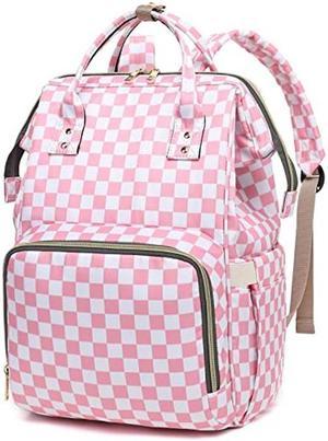 Dezcrab Checkered Laptop Backpack for Women, College Bookbag School Backpack Work Business Travel 15.6 Inch Computer Backpacks (Pink)