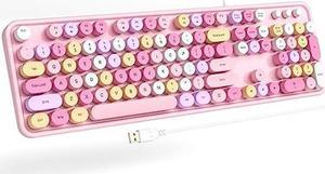 Atelus Computer Keyboard Wired, Plug Play USB Keyboard with Large Number Pad, Caps Indicators, Foldable Stands, Full Size Keyboard for Windows PC Laptop (Pink Colorful)