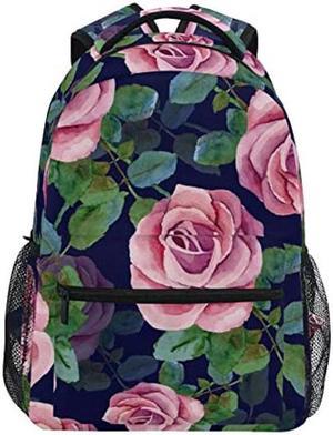 ALAZA Pink Rose Blue Backpack for Women Men,Travel Casual Daypack College Bookbag Laptop Bag Work Business Shoulder Bag Fit for 14 Inch Laptop