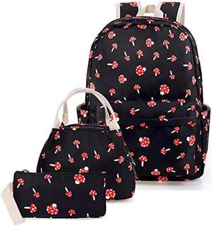 HUHUTU School Bag Set, Mushroom Laptop Backpack Lunch Bag Pencil Case