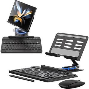 Voppton for Samsung Galaxy Z Fold 5 4 3 Stand and Keyboard Mouse, Portable Detachable Bluetooth Keyboard, Foldable Adjustable Tablet Stand Holder for Desk, with Wireless Mouse and Pen