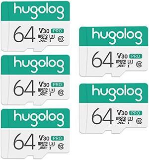 Hugolog 64GB Micro SD Card 5 Pack, Micro SDXC UHS-I Memory Card for LaView Camera - 95MB/s,633X,U3,C10, Full HD Video V30, A1, FAT32, High Speed Flash TF Card P500 for Phone/Tablet/PC/Computer