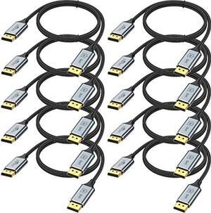 DisplayPort Cable 6 FT, 10-Pack DP Cable Cord 2K@165Hz 144Hz, 4K@60Hz, Gold-Plated High Speed Display Port Cable 144Hz, for Docking Station, Gaming Monitor, Graphics Card, TV, PC, Laptop