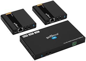 gofanco 1x2 HDMI Extender Splitter Over CAT6/7 - Up to 4K/30Hz @ 131ft (40m), 1080p @ 230ft (70m), HDCP 1.4, Dual IR, HDMI Loopout, RS232 Control, Surge/Lightning/ESD Protection (HD14Ext-2P)