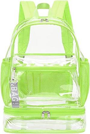 Mygreen Clear Backpack Heavy Duty Transparent Backpack with Shoe Compartment for School Sports Work Security Travel College Large Green