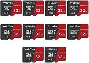 LaView 32GB Micro SD Card 10 Pack, Micro SDXC UHS-I Memory Card - 95MB/s,633X,U3,C10, Full HD Video V30, A1, FAT32, High Speed Flash TF Card P500 for Computer with Adapter/Phone/Tablet/PC