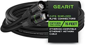 GearIT CAT6 Ethernet Cable, EtherCON-Compatible (15 Feet) RJ45 Connectors for Pro Audio, Aluminum Shielded, Oxygen Free Copper - 15 ft. - Black
