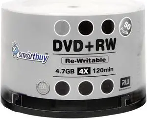 50 Pack Smartbuy Blank DVD+RW 4X 4.7GB 120Min Branded Logo Rewritable DVD Media Disc