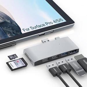 USB 3.0 Surface Pro 6/Pro 5/Pro 4 USB Hub Docking Station 4K HDMI Hub Adapter, SD & TF/Micro SD Memory Card Reader, 4K@30Hz HDMI Port Converter Accessories for Microsoft Surface Pro 6/5/4