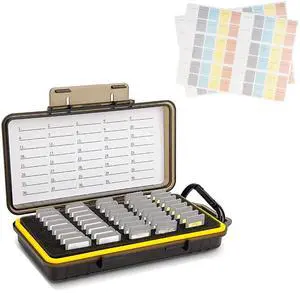 40 Slots Memory Card Case + 120 Count Card Labels: Camera Memory Card Holder Organizer with Memory Card Labels for SD SDHC SDXC Cfexpress Card