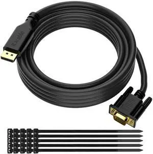 DisplayPort to VGA Cable 25 FT, DP to VGA Adapter Cord, Display Port to VGA Male to Male Converter Cable, Gold-Plated, 1080P@60Hz, for PC, Desktop, Laptop, HDTV, Projector, Monitor, with 25 Ties