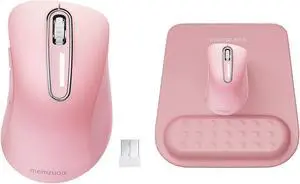 memzuoix 2.4G Wireless Mouse,Ergonomic Mouse Pad with Wrist Support for Laptop, PC, Desktop, MacBook(Pink Mouse + Pad)