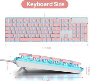 Owpkeenthy Pink Keyboard Full-Size Cute Light Up Typewriter Silent Office Gaming Keyboard with Metal Panel for Laptop PC Desktops (104 Pink)