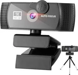 RERBO 1080p Webcam Full HD Camera with Microphone, AutoFocus 120-degree Wide Angle Web Camera with Tripod Stand and Privacy Cover for Zoom/Skype/FaceTime, Conferencing and Video Calling