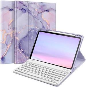 Fintie Keyboard Case for iPad Air 5th Generation (2022) / iPad Air 4th Gen (2020) 10.9 Inch with Pencil Holder - Soft TPU Back Cover with Magnetically Detachable Bluetooth Keyboard, Lilac Marble