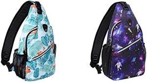 MOSISO Sling Backpack,Travel Hiking Daypack Pattern Rope Crossbody Shoulder Bag, Flamingo&Spacewalking Astronauts