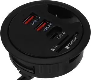 SEDNA - 60 cm Grommet Hole - in Desk - USB 3.2 Gen I (5Gbps) 3 Port Hub (2A1C) with SD/TF Card Reader, with 5V4A AC/DC Adapter