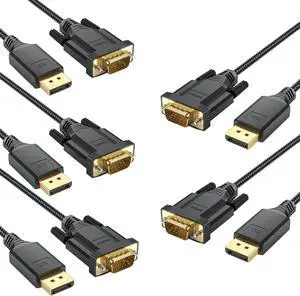 DteeDck DisplayPort to VGA Cable 6ft 5 Pack, Display Port DP to VGA Adapter Cable Converter Male to Male Braided Cord for Monitor Desktop Laptop Display Projector HDTV