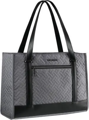 EMPSIGN Laptop Tote bag for women 16 Inch, Stylish Computer Shoulder Tote Bag for Work, Large Capacity Quilted Laptop Briefcase, Waterproof Women Business Office Bag, Quilted Grey