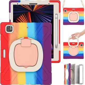 iPad Pro 12.9 Case 6th Generation 2022/5th Gen 2021/4th Gen 2020/3th Gen 2018,Heavy Sturdy Shockproof Kids Case,Rotating Stand/Pencil Holder/Carrying Strap for iPad 12.9 Inch (Colourful Red)
