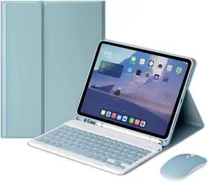 kaidisen Keyboard Case Mouse for Galaxy Tab S9 11 inch/Tab S9 FE 10.9 inch/Tab S8 11 inch/Tab S7 11", Detachable Cute Color Keyboard Case Support S Pen ChargingMist Blue