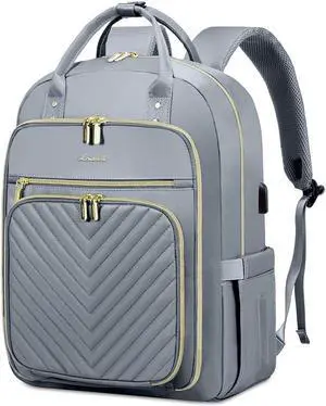 LOVEVOOK Laptop Backpack for Women, Water Resistant Travel Work Backpacks Purse Stylish Business Teacher Nurse Computer Bag with USB Charging Port,Gray
