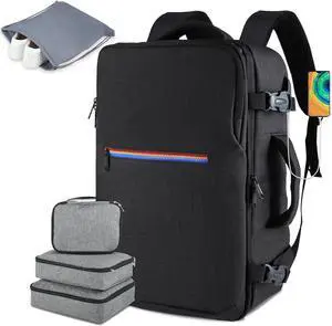 MAYMOONER 40L Travel Backpack for Men Women TSA Airline Approved Large Carry on Backpack with USB Charging Port & 3 Packing Cubes,Personal Item Travel Bag fit 17in Laptop for Business Weekender Black