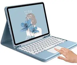 HENGHUI Keyboard Case for iPad 11th Gen (A16 11" 2025)/ iPad 10th Generation 10.9" 2022 Case with Cute Round Key Candy Color Touchpad Keyboard (Blue)