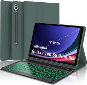 Keyboard Case for Samsung Galaxy Tab S9+ Plus 12.4 inch - 7 Colors Backlit, Magnetic Detachable, Bluetooth Connection, Auto Sleep/Wake Up Smart Case (Dark Green)