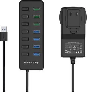LENTION Powered USB 3.0 Multiport Hub, 7-Port Data Splitter with 3 Smart Charging, Individual On/Off Switches and 36W Power Adapter for MacBook, Mac Pro/Mini, Surface, Chromebook, More (CB-H92, Black)