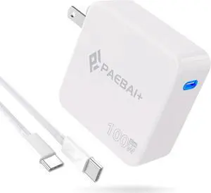 PAEBAI+ 100W USB C Charger GaN PD3.0 Compact Wall Fast Charger for MacBook Pro/Air, ThinkPad, Dell XPS, Google Pixelbook, Samsung Galaxy S23/S22, iPad Pro, iPhone 15 Pro 5A Type C Laptop Power Adapter
