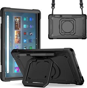 zukof Case for Fire Max 11 inch Tablet 13th Generation 2023 Release Hybrid Shockproof 360 Rotating MultiFunctional Ring Stand Case with Shoulder Straps BlackBlack