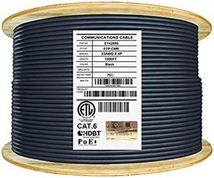 Elite Cat6 Shielded Riser (CMR), 1000ft, F/UTP 23AWG, Solid Bare Copper, 550MHz, UL Certified, UL-LP Certification, Bulk Ethernet Cable Reel, Black