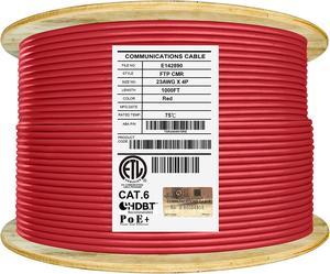 Elite Cat6 Shielded Riser (CMR), 1000ft, F/UTP 23AWG, Solid Bare Copper, 550MHz, UL Certified, UL-LP Certification, Bulk Ethernet Cable Reel, Red